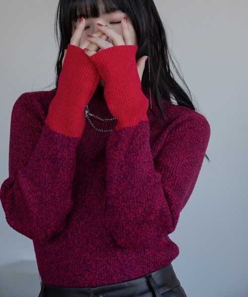 VACANCY(ヴァカンシー)の「ミックスカラー配色ハイネックリブニット/新色追加(ニット/セーター・レディース・ブラック/グリーン/オレンジ/テラコッタ/ボルドー/グレー/チェリーピンク・FREE)」の5枚目の写真