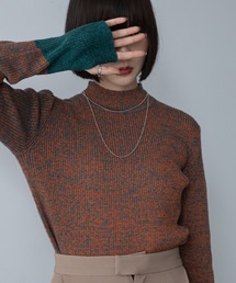 ミックスカラー配色ハイネックリブニット/新色追加