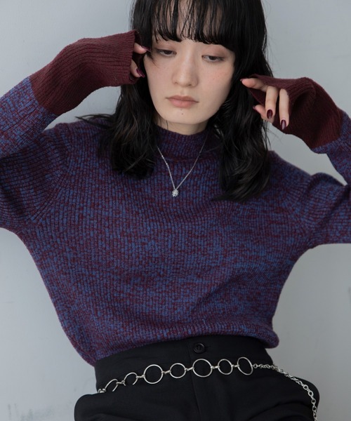 VACANCY(ヴァカンシー)の「ミックスカラー配色ハイネックリブニット/新色追加(ニット/セーター・レディース・ブラック/グリーン/オレンジ/テラコッタ/ボルドー/グレー/チェリーピンク・FREE)」の6枚目の写真