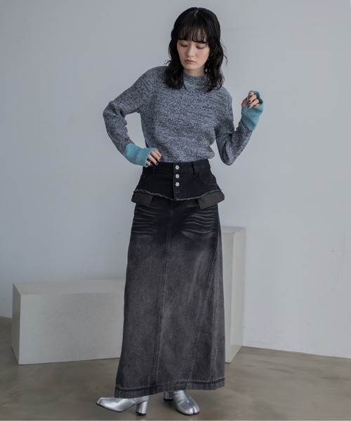 VACANCY(ヴァカンシー)の「ミックスカラー配色ハイネックリブニット/新色追加(ニット/セーター・レディース・ブラック/グリーン/オレンジ/テラコッタ/ボルドー/グレー/チェリーピンク・FREE)」の9枚目の写真