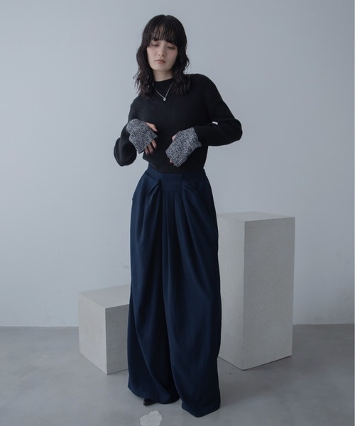 ミックスカラー配色ハイネックリブニット/新色追加（ニット/セーター