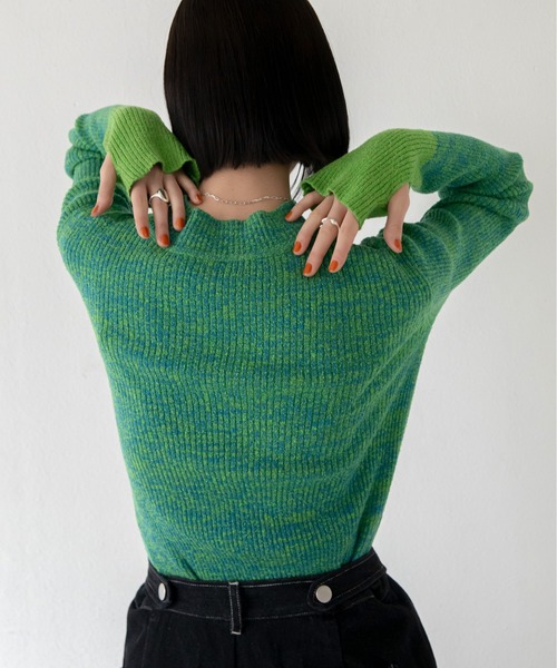 nagonstans バイカラーニット カーキ 配色 リブ enfold nagonstans