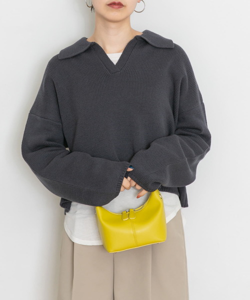 UR Lab.（アーバンリサーチラボ）の「衿付きスキッパーニット（ニット/セーター・レディース・チャコールグレー/ライトグレー/グリーン・FREE）」の18枚目の写真