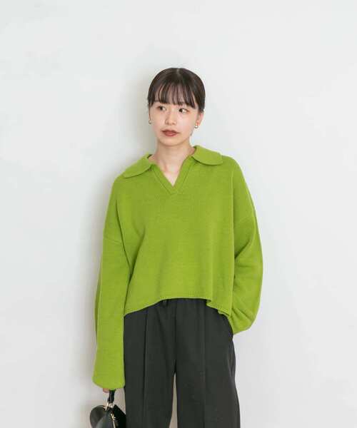 UR Lab.（アーバンリサーチラボ）の「衿付きスキッパーニット（ニット/セーター・レディース・チャコールグレー/ライトグレー/グリーン・FREE）」の21枚目の写真