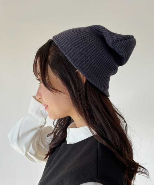 CLEA(クレア)の「リブ編みニット帽/コンフォートビーニー(キャップ・レディース・ベージュ/チャコールグレー/ブラック・FREE)」の3枚目の写真