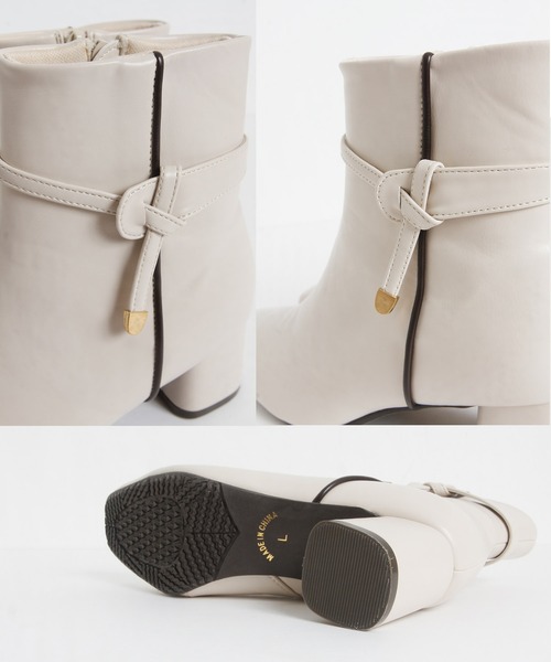 tocco closet(トッコ クローゼット)の「取り外し可能な2WAY結びリボン付き配色ライン入りショートブーツ(ブーツ・レディース・アイボリー/ブラック/ダークブラウン・L/M/S)」の12枚目の写真