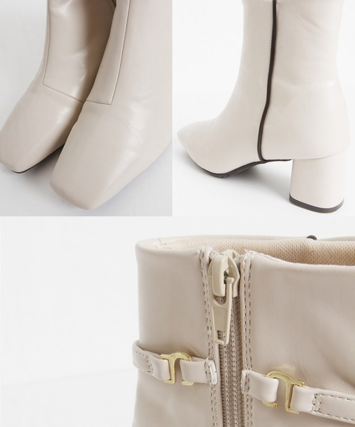 tocco closet(トッコ クローゼット)の「取り外し可能な2WAY結びリボン付き配色ライン入りショートブーツ(ブーツ・レディース・アイボリー/ブラック/ダークブラウン・L/M/S)」の9枚目の写真