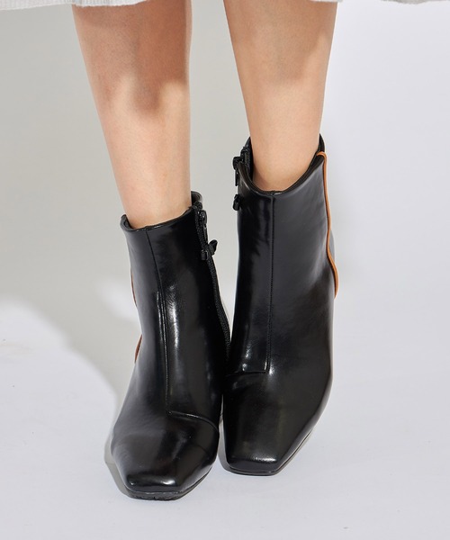 tocco closet(トッコ クローゼット)の「取り外し可能な2WAY結びリボン付き配色ライン入りショートブーツ(ブーツ・レディース・アイボリー/ブラック/ダークブラウン・L/M/S)」の20枚目の写真