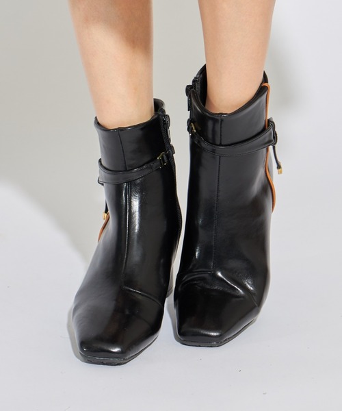 tocco closet(トッコ クローゼット)の「取り外し可能な2WAY結びリボン付き配色ライン入りショートブーツ(ブーツ・レディース・アイボリー/ブラック/ダークブラウン・L/M/S)」の17枚目の写真