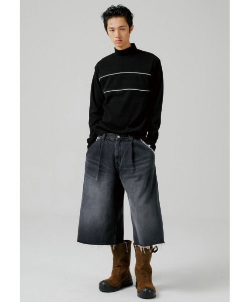 ESC STUDIO(イーエスシースタジオ)の「【ESC STUDIO/イーエスシースタジオ】washing denim culotte pants / デニムパンツ ジーンズ ワイドデニム(デニムパンツ・メンズ・ブラック・1/2)」の8枚目の写真
