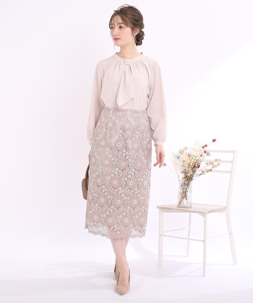 couture brooch（クチュールブローチ）の「◆【セレモニー/オフィスカジュアル】フルールケミカルレーススカート（スカート・レディース・ベビーピンク/サックスブルー/ネイビー・40/38/42）」の20枚目の写真