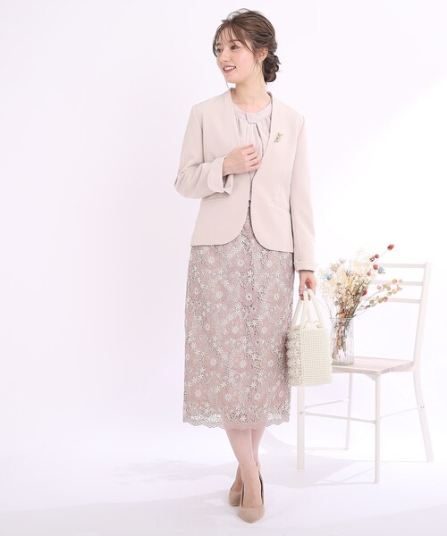 couture brooch（クチュールブローチ）の「◆【セレモニー/オフィスカジュアル】フルールケミカルレーススカート（スカート・レディース・ベビーピンク/サックスブルー/ネイビー・40/38/42）」の17枚目の写真
