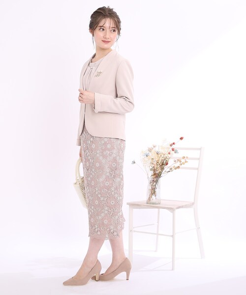 couture brooch（クチュールブローチ）の「◆【セレモニー/オフィスカジュアル】フルールケミカルレーススカート（スカート・レディース・ベビーピンク/サックスブルー/ネイビー・40/38/42）」の11枚目の写真
