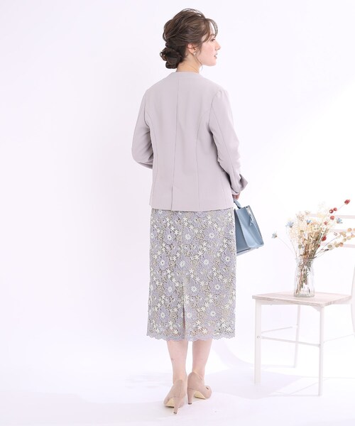 couture brooch（クチュールブローチ）の「◆【セレモニー/オフィスカジュアル】フルールケミカルレーススカート（スカート・レディース・ベビーピンク/サックスブルー/ネイビー・40/38/42）」の5枚目の写真