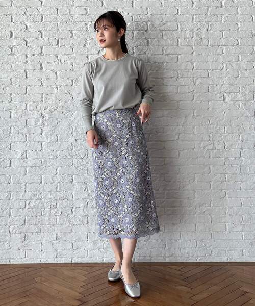 couture brooch（クチュールブローチ）の「◆【セレモニー/オフィスカジュアル】フルールケミカルレーススカート（スカート・レディース・ベビーピンク/サックスブルー/ネイビー・40/38/42）」の18枚目の写真