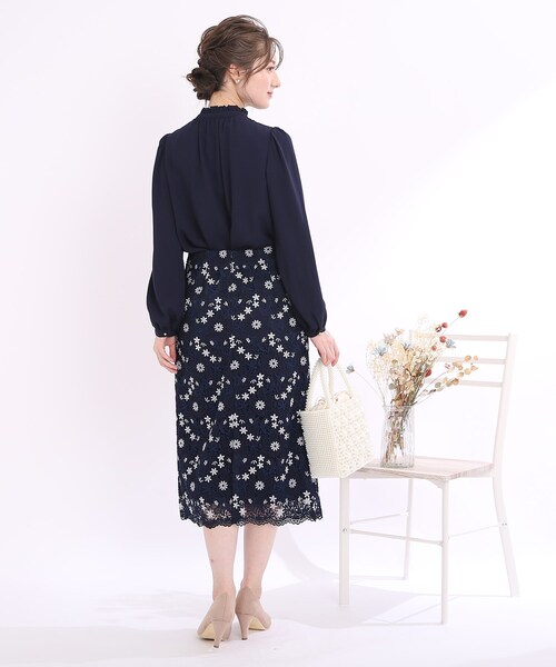 couture brooch（クチュールブローチ）の「◆【セレモニー/オフィスカジュアル】フルールケミカルレーススカート（スカート・レディース・ベビーピンク/サックスブルー/ネイビー・40/38/42）」の16枚目の写真