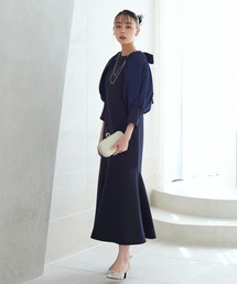 【洗える オケージョン対応】構築スリーブマーメイドシルエットロングワンピース結婚式 お呼ばれ 二次会 披露宴 パーティー ドレス ロング丈 長袖 体型カバー 20代 30代