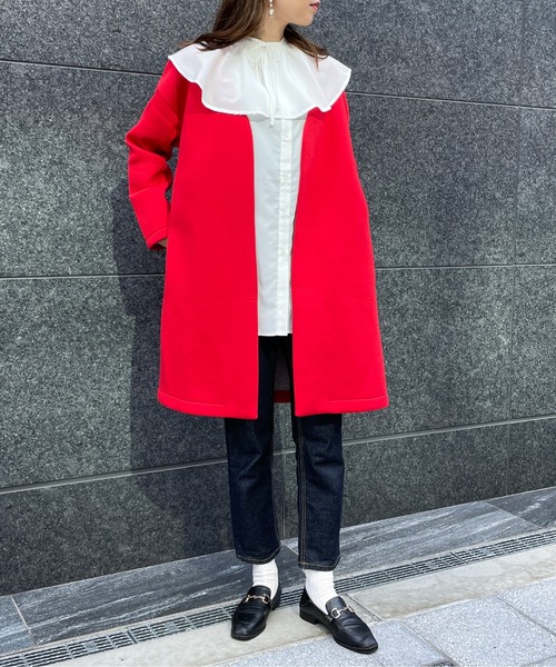 StyleSea(スタイルシー)の「フリルボンディングコート(ノーカラーコート・レディース・ライトブルー/イエロー/ピンク/レッド/パープル/ネイビー/グレー/ホワイト/グリーン・FREE)」の17枚目の写真