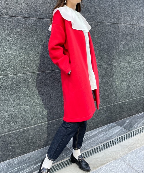 StyleSea(スタイルシー)の「フリルボンディングコート(ノーカラーコート・レディース・ライトブルー/イエロー/ピンク/レッド/パープル/ネイビー/グレー/ホワイト/グリーン・FREE)」の19枚目の写真