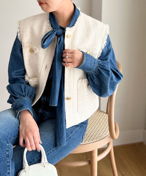NOLLEY'S ノーリーズ　カラーツイードショートジレ サイズ38 ブルー NOLLEY'S（ノーリーズ）の「ツイードジレ（ベスト）」 - WEAR