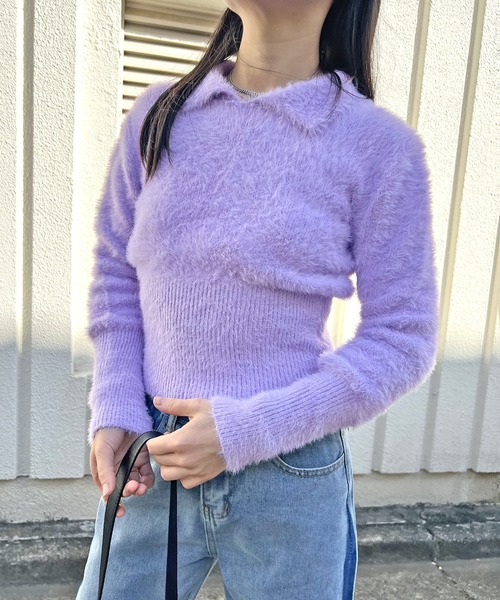 Jewelobe(ジュエローブ)の「衿付きシャギーニットプルオーバー(ニット/セーター・レディース・グリーン/ホワイト/ベージュ/パープル・FREE)」の17枚目の写真