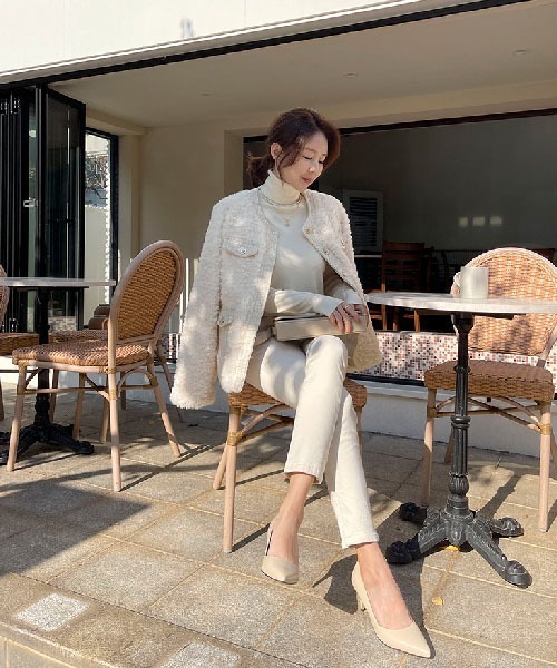 NANING9（ナンニング）の「NANING9 ツイードボアノーカラージャケット（ノーカラージャケット・レディース・クリーム・FREE）」の11枚目の写真