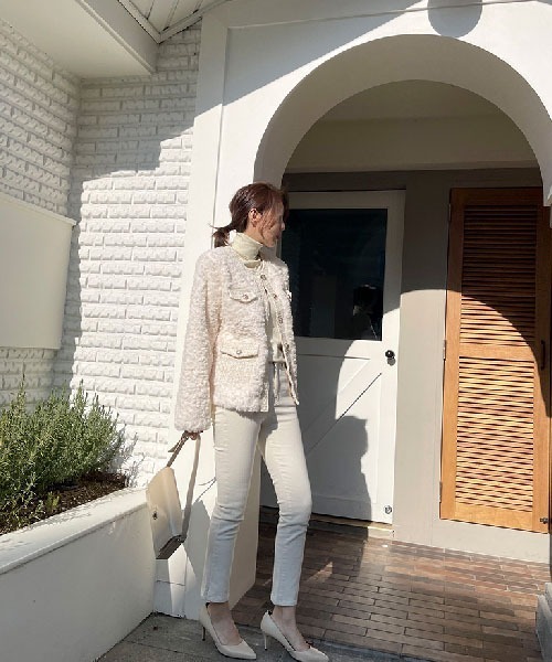 NANING9（ナンニング）の「NANING9 ツイードボアノーカラージャケット（ノーカラージャケット・レディース・クリーム・FREE）」の19枚目の写真