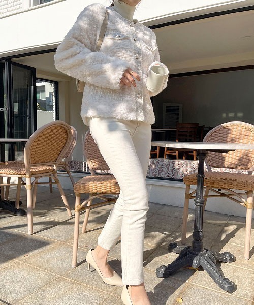 NANING9（ナンニング）の「NANING9 ツイードボアノーカラージャケット（ノーカラージャケット・レディース・クリーム・FREE）」の5枚目の写真