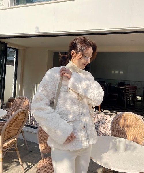 NANING9（ナンニング）の「NANING9 ツイードボアノーカラージャケット（ノーカラージャケット・レディース・クリーム・FREE）」の16枚目の写真