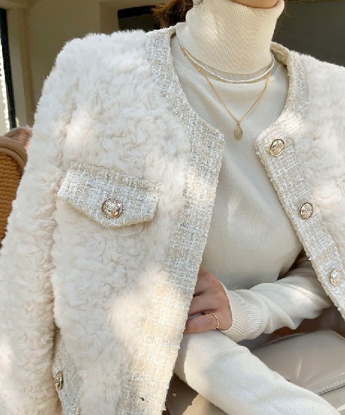 NANING9（ナンニング）の「NANING9 ツイードボアノーカラージャケット（ノーカラージャケット・レディース・クリーム・FREE）」の13枚目の写真