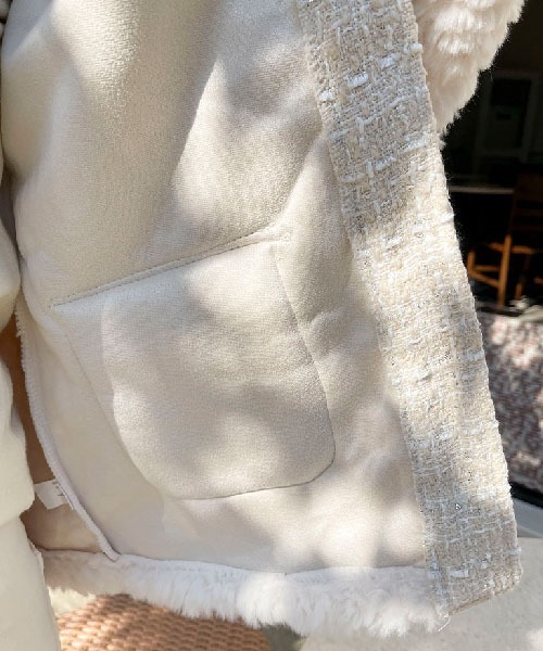 NANING9（ナンニング）の「NANING9 ツイードボアノーカラージャケット（ノーカラージャケット・レディース・クリーム・FREE）」の17枚目の写真