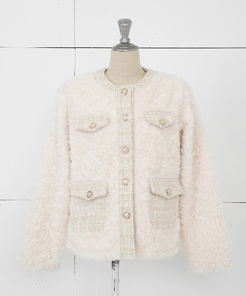 NANING9（ナンニング）の「NANING9 ツイードボアノーカラージャケット（ノーカラージャケット・レディース・クリーム・FREE）」の21枚目の写真