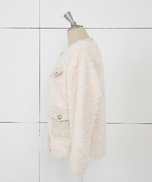 NANING9（ナンニング）の「NANING9 ツイードボアノーカラージャケット（ノーカラージャケット・レディース・クリーム・FREE）」の7枚目の写真