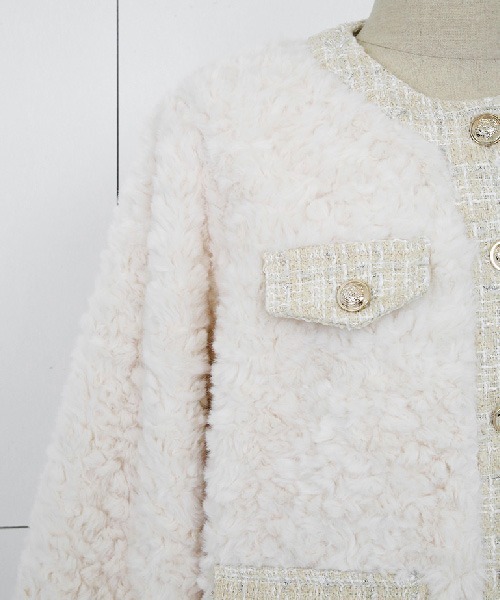 NANING9（ナンニング）の「NANING9 ツイードボアノーカラージャケット（ノーカラージャケット・レディース・クリーム・FREE）」の10枚目の写真