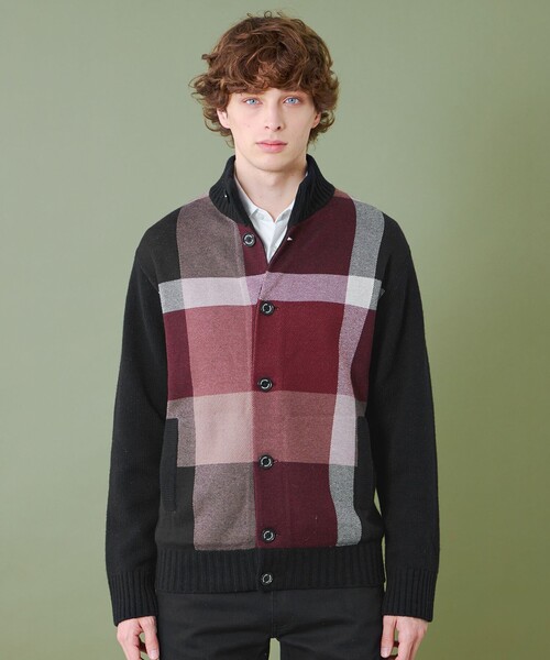 black label パネルチェックハイネックカーディガン