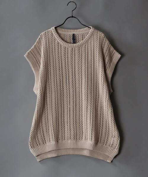SITRY(シトリー)の「Openwork knitting vest/透かし編み ニットベスト(ベスト・メンズ・ブラック/ベージュ/グリーン・M/L/XL)」の1枚目の写真