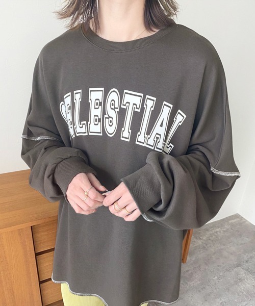 reca(レカ)の「ビッグシルエット裏毛ロゴスウェット(スウェット・レディース・アイボリー/チャコール/グレイッシュベージュ・FREE)」の10枚目の写真