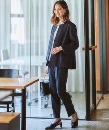 7days Life Styling（セブンデイズライフスタイリング）の「【洗える】ドビー素材セットアップパンツスーツ３点セット（ノーカラージャケット＋ブラウス＋テーパードパンツ）（スーツセット）」