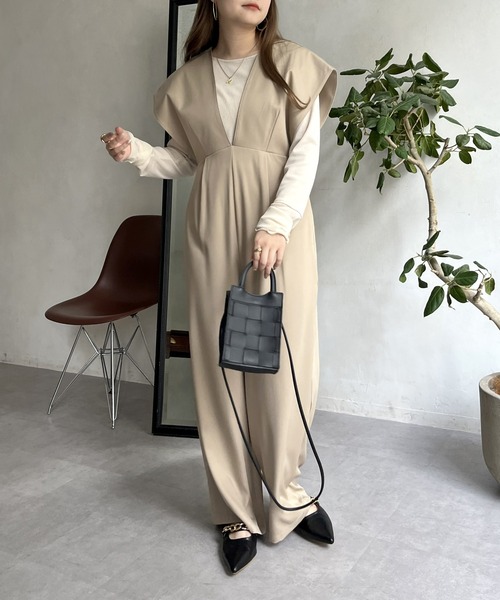 prose verse（プロズヴェール）の「深Vネックオールインワン（つなぎ/オールインワン・レディース・ブラック/ベージュ・ﾌﾘ-）」の9枚目の写真