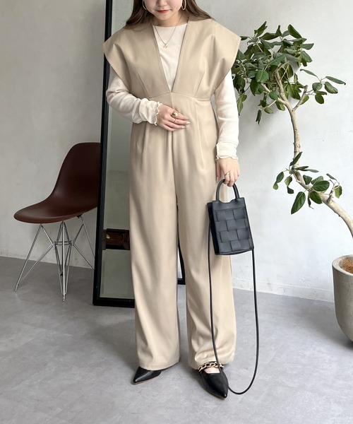 prose verse（プロズヴェール）の「深Vネックオールインワン（つなぎ/オールインワン・レディース・ブラック/ベージュ・ﾌﾘ-）」の7枚目の写真