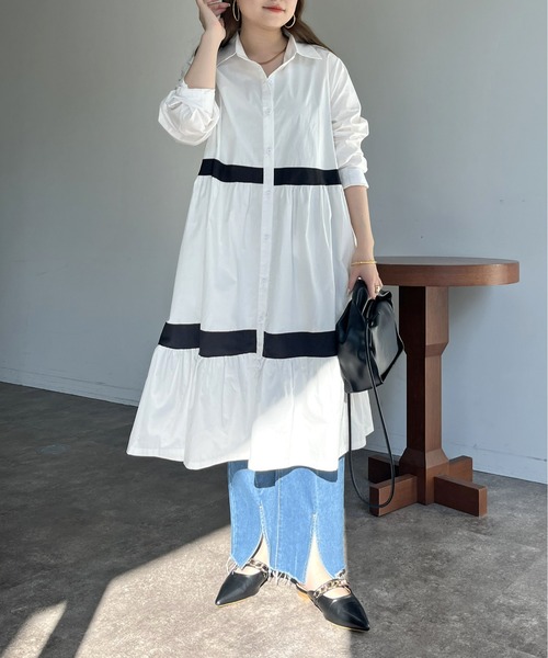 prose verse（プロズヴェール）の「バイカラーティアードシャツワンピース（シャツワンピース・レディース・ブラック/ホワイト・ﾌﾘ-）」の3枚目の写真