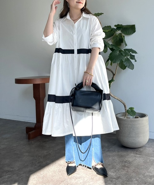 prose verse（プロズヴェール）の「バイカラーティアードシャツワンピース（シャツワンピース・レディース・ブラック/ホワイト・ﾌﾘ-）」の4枚目の写真