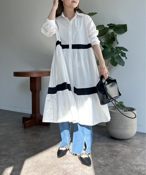 prose verse（プロズヴェール）の「バイカラーティアードシャツワンピース（シャツワンピース・レディース・ブラック/ホワイト・ﾌﾘ-）」の5枚目の写真