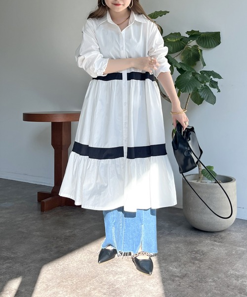 prose verse（プロズヴェール）の「バイカラーティアードシャツワンピース（シャツワンピース・レディース・ブラック/ホワイト・ﾌﾘ-）」の6枚目の写真