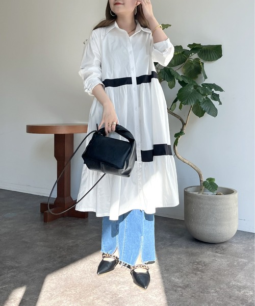 prose verse（プロズヴェール）の「バイカラーティアードシャツワンピース（シャツワンピース・レディース・ブラック/ホワイト・ﾌﾘ-）」の7枚目の写真