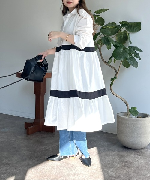 prose verse（プロズヴェール）の「バイカラーティアードシャツワンピース（シャツワンピース・レディース・ブラック/ホワイト・ﾌﾘ-）」の8枚目の写真