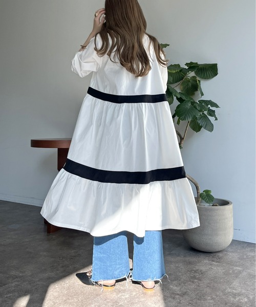 prose verse（プロズヴェール）の「バイカラーティアードシャツワンピース（シャツワンピース・レディース・ブラック/ホワイト・ﾌﾘ-）」の9枚目の写真