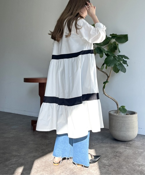 prose verse（プロズヴェール）の「バイカラーティアードシャツワンピース（シャツワンピース・レディース・ブラック/ホワイト・ﾌﾘ-）」の10枚目の写真