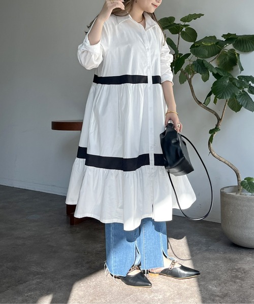 prose verse（プロズヴェール）の「バイカラーティアードシャツワンピース（シャツワンピース・レディース・ブラック/ホワイト・ﾌﾘ-）」の11枚目の写真