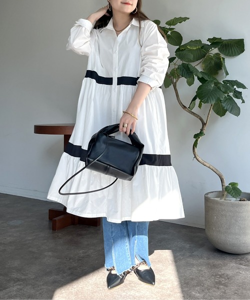 prose verse（プロズヴェール）の「バイカラーティアードシャツワンピース（シャツワンピース・レディース・ブラック/ホワイト・ﾌﾘ-）」の12枚目の写真